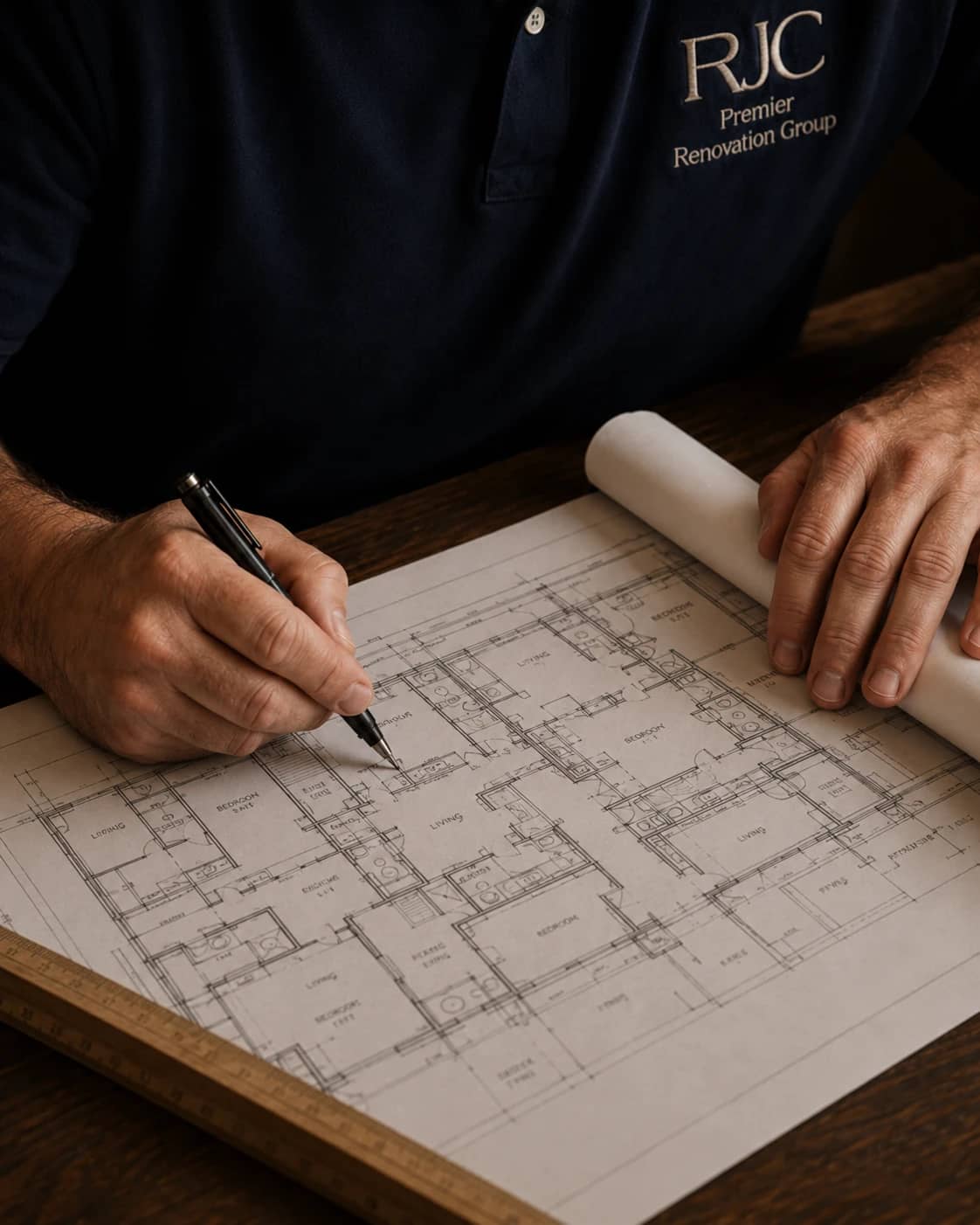 RJC Premier Renovation Group reviewing multifamily floor plans